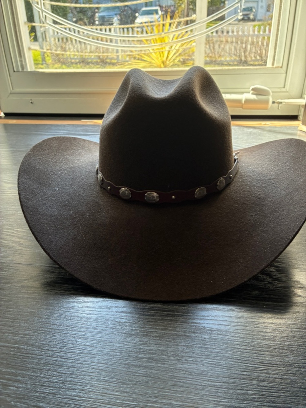 Women's Dark Brown Western Felt Hat with Studded Band